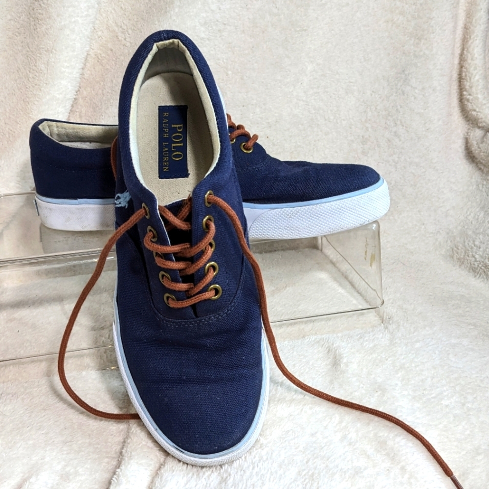 Men's Polo Ralph Lauren Navy Blue Canvas Tennies | Size‎ 7.5